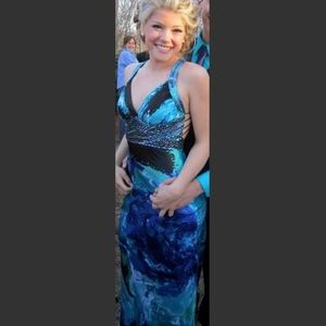 Cache Silk Blue Beaded Gown